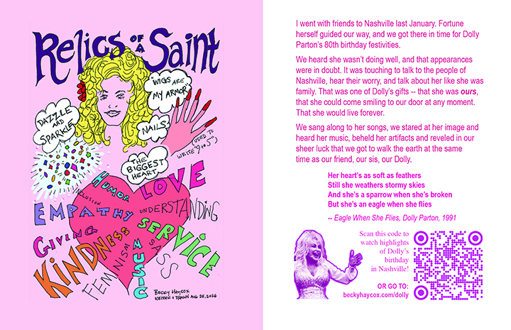 A cartoon and short reminiscence about Dolly Parton, written and drawn on the day she was called to her heavenly kingdom.